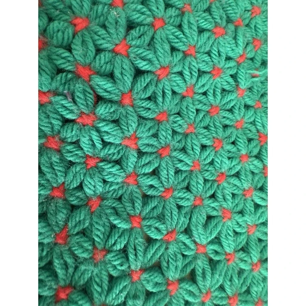 Vintage‎ Yarn Star 4 Placemats Green Red Granny Core Handmade
